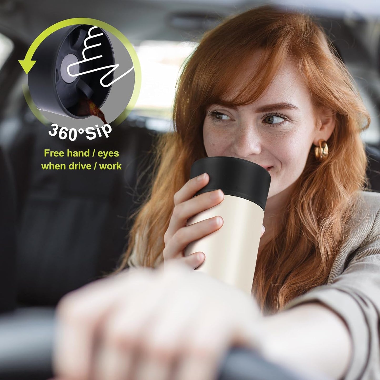 Travel Coffee Mug with 360°Lid, Travel Coffee Tumbler 16 oz Leak Proof, Stainless Steel Insulated Travel Mugs for Hot and Cold Spill Proof Leak Proof(Grey)