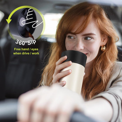 Travel Coffee Mug with 360°Lid, Travel Coffee Tumbler 16 oz Leak Proof, Stainless Steel Insulated Travel Mugs for Hot and Cold Spill Proof Leak Proof(Grey)