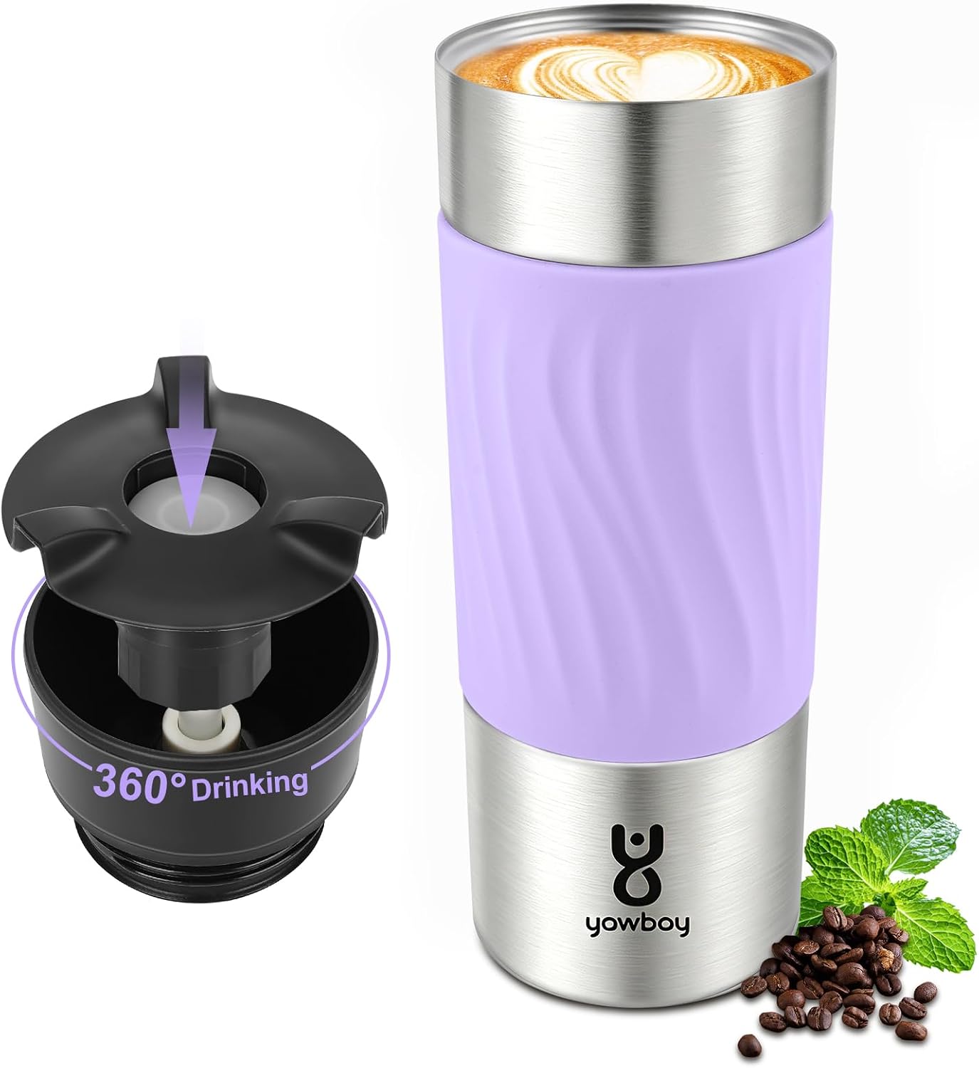 Travel Coffee Mug with 360°Lid, Travel Coffee Tumbler 16 oz Leak Proof, Stainless Steel Insulated Travel Mugs for Hot and Cold Spill Proof Leak Proof(Grey)