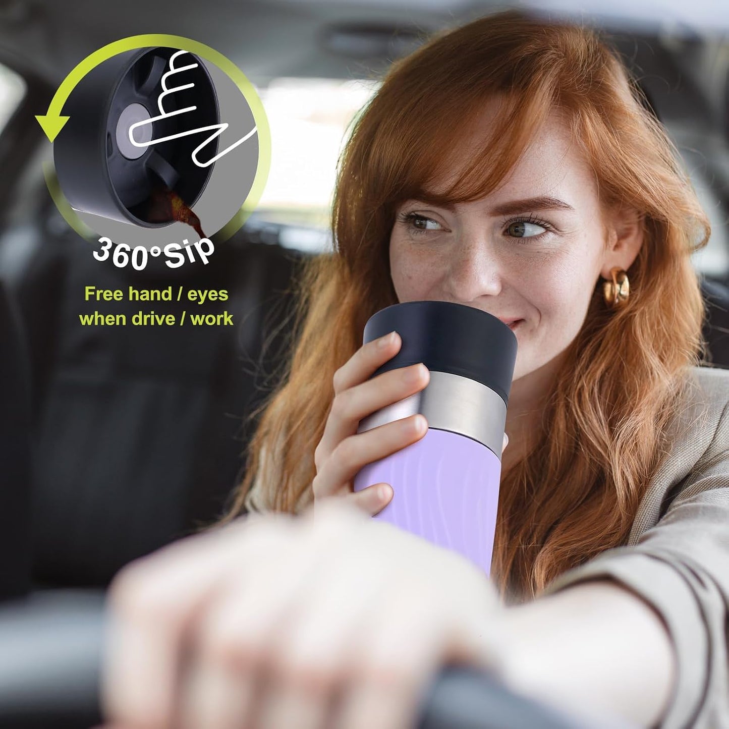 Travel Coffee Mug with 360°Lid, Travel Coffee Tumbler 16 oz Leak Proof, Stainless Steel Insulated Travel Mugs for Hot and Cold Spill Proof Leak Proof(Grey)
