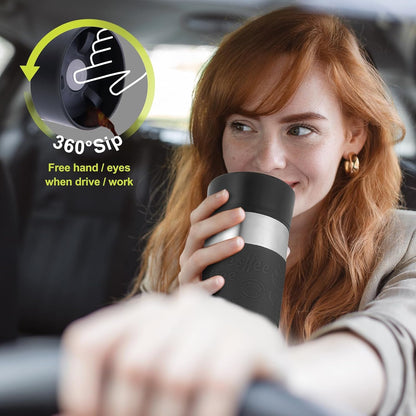 Travel Coffee Mug with 360°Lid, Travel Coffee Tumbler 16 oz Leak Proof, Stainless Steel Insulated Travel Mugs for Hot and Cold Spill Proof Leak Proof(Grey)