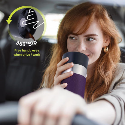 Travel Coffee Mug with 360°Lid, Travel Coffee Tumbler 16 oz Leak Proof, Stainless Steel Insulated Travel Mugs for Hot and Cold Spill Proof Leak Proof(Grey)
