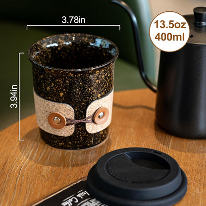 Ceramic Travel Coffee Mug with Lid, Large To Go Coffee Tumbler | Spill Proof Coffee Cup, Microwave and Dishwasher Safe, Large Porcelain Tea Mug with Lid, Coffee Gifts for Men & Women, 13.5oz