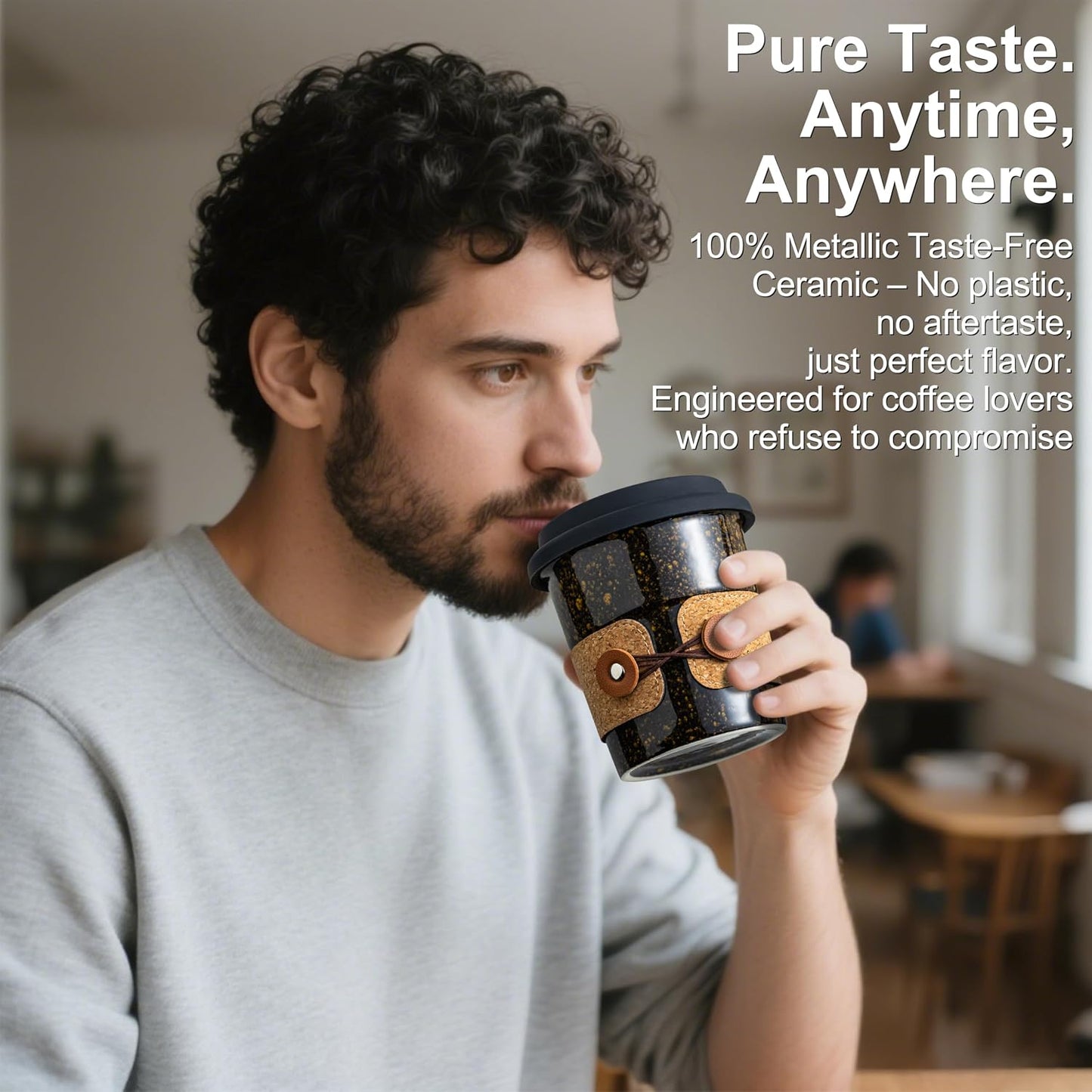 Ceramic Travel Coffee Mug with Lid, Large To Go Coffee Tumbler | Spill Proof Coffee Cup, Microwave and Dishwasher Safe, Large Porcelain Tea Mug with Lid, Coffee Gifts for Men & Women, 13.5oz
