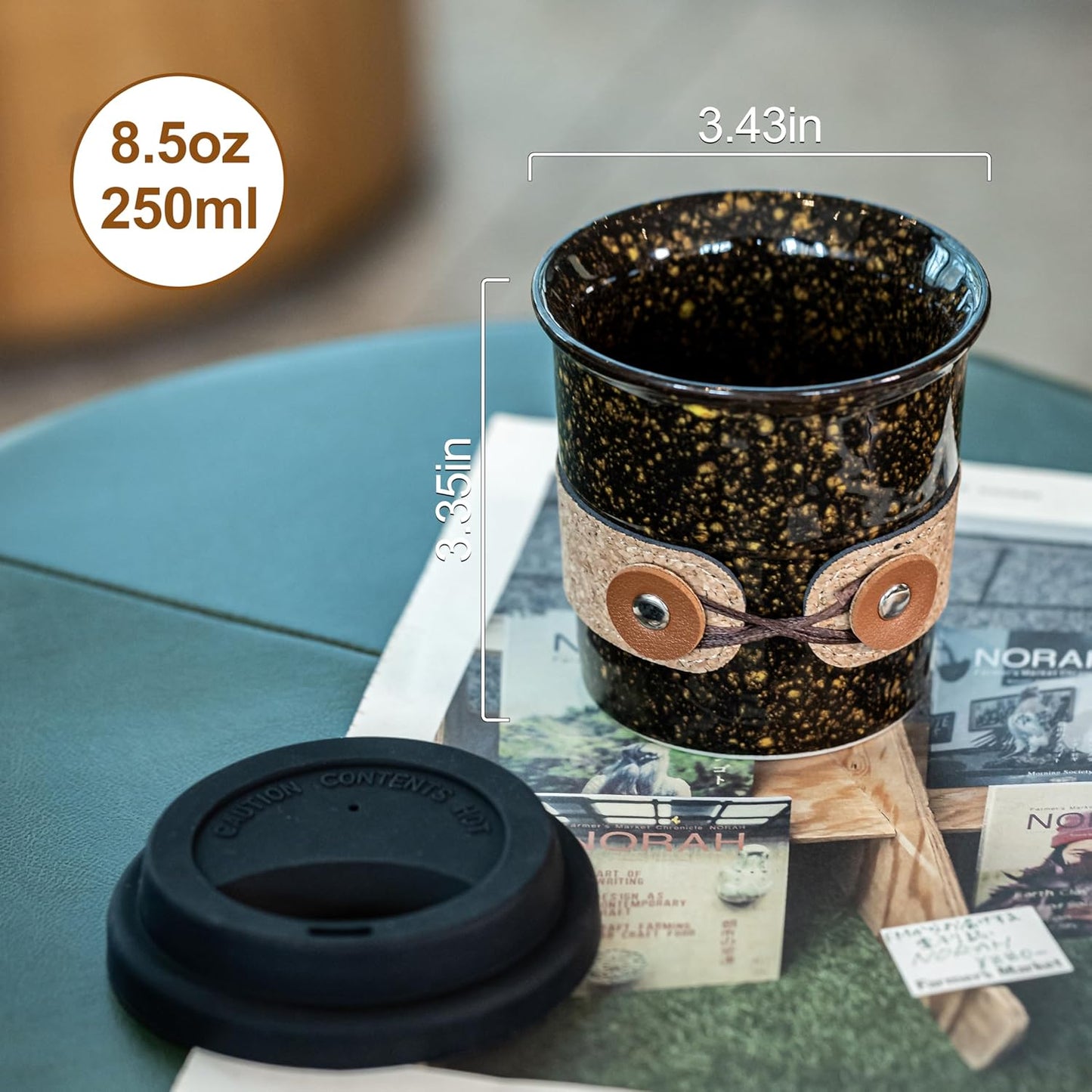 Ceramic Travel Coffee Mug with Lid, Large To Go Coffee Tumbler | Spill Proof Coffee Cup, Microwave and Dishwasher Safe, Large Porcelain Tea Mug with Lid, Coffee Gifts for Men & Women, 13.5oz