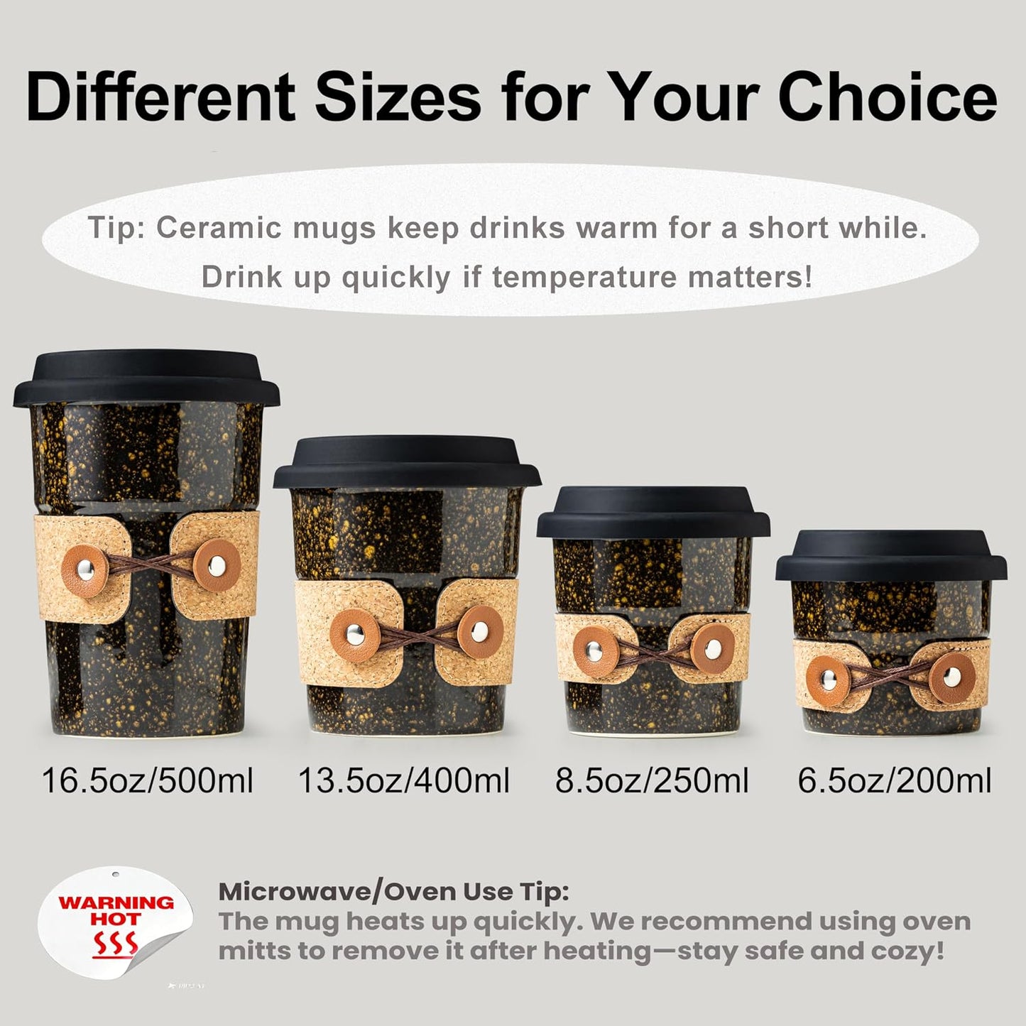 Ceramic Travel Coffee Mug with Lid, Large To Go Coffee Tumbler | Spill Proof Coffee Cup, Microwave and Dishwasher Safe, Large Porcelain Tea Mug with Lid, Coffee Gifts for Men & Women, 13.5oz