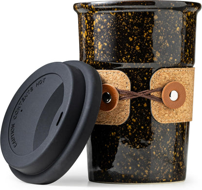 Ceramic Travel Coffee Mug with Lid, Large To Go Coffee Tumbler | Spill Proof Coffee Cup, Microwave and Dishwasher Safe, Large Porcelain Tea Mug with Lid, Coffee Gifts for Men & Women, 13.5oz