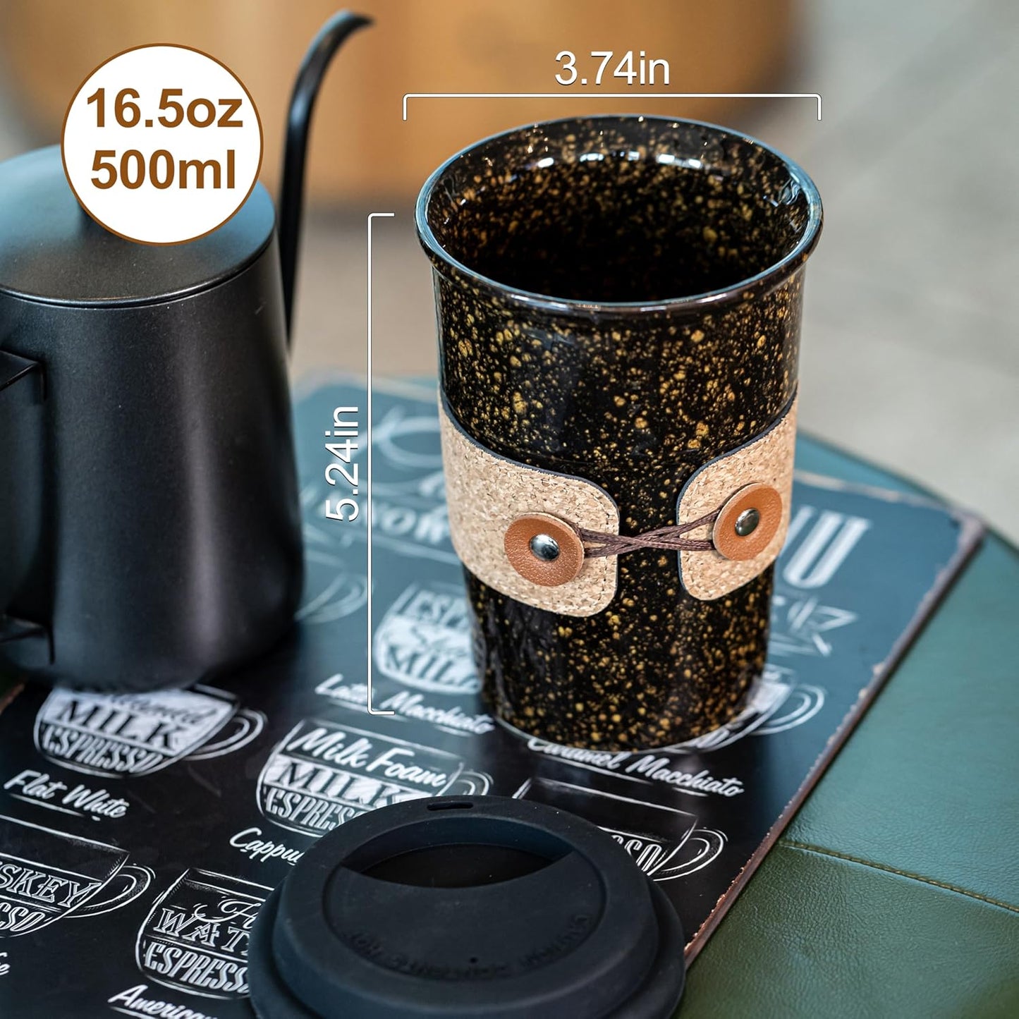Ceramic Travel Coffee Mug with Lid, Large To Go Coffee Tumbler | Spill Proof Coffee Cup, Microwave and Dishwasher Safe, Large Porcelain Tea Mug with Lid, Coffee Gifts for Men & Women, 13.5oz