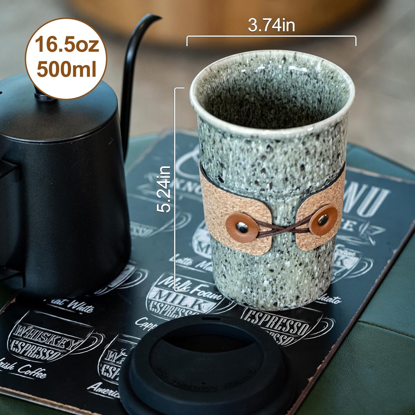 Ceramic Travel Coffee Mug with Lid, Large To Go Coffee Tumbler | Spill Proof Coffee Cup, Microwave and Dishwasher Safe, Large Porcelain Tea Mug with Lid, Coffee Gifts for Men & Women, 13.5oz