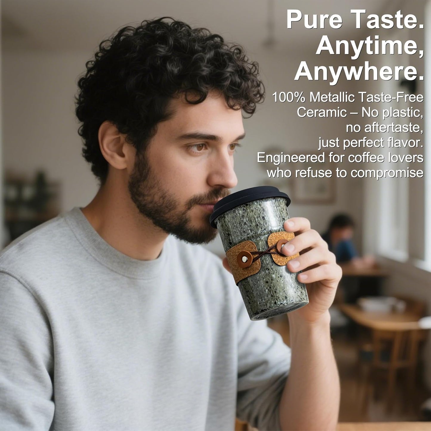 Ceramic Travel Coffee Mug with Lid, Large To Go Coffee Tumbler | Spill Proof Coffee Cup, Microwave and Dishwasher Safe, Large Porcelain Tea Mug with Lid, Coffee Gifts for Men & Women, 13.5oz