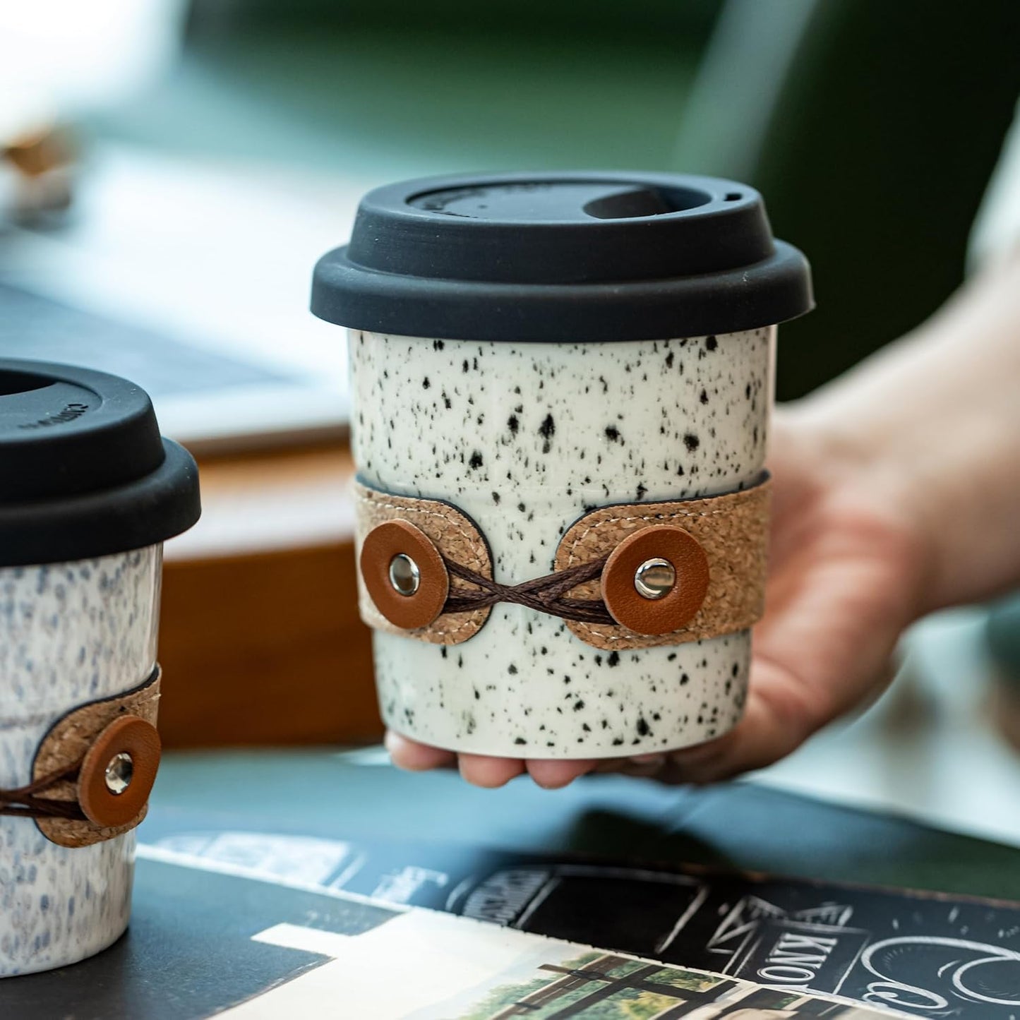 Ceramic Travel Coffee Mug with Lid, Large To Go Coffee Tumbler | Spill Proof Coffee Cup, Microwave and Dishwasher Safe, Large Porcelain Tea Mug with Lid, Coffee Gifts for Men & Women, 13.5oz