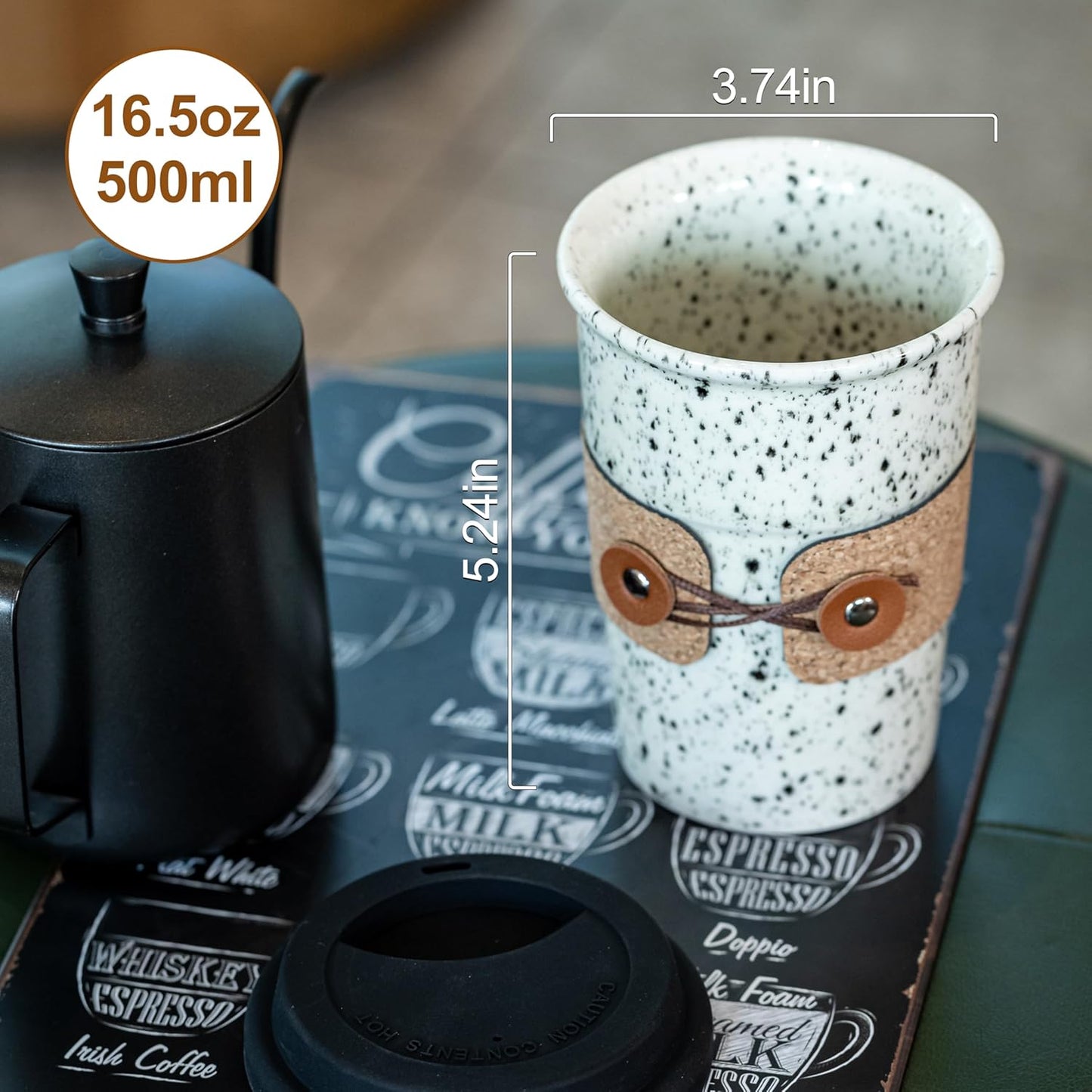 Ceramic Travel Coffee Mug with Lid, Large To Go Coffee Tumbler | Spill Proof Coffee Cup, Microwave and Dishwasher Safe, Large Porcelain Tea Mug with Lid, Coffee Gifts for Men & Women, 13.5oz
