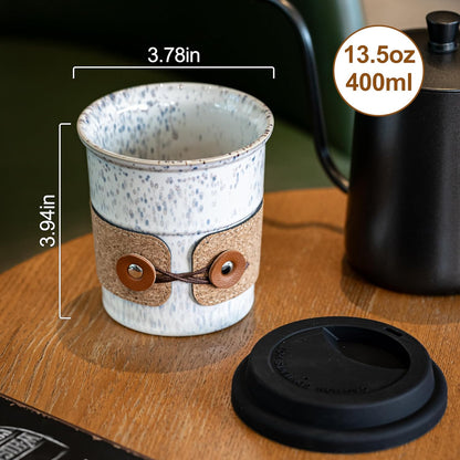 Ceramic Travel Coffee Mug with Lid, Large To Go Coffee Tumbler | Spill Proof Coffee Cup, Microwave and Dishwasher Safe, Large Porcelain Tea Mug with Lid, Coffee Gifts for Men & Women, 13.5oz