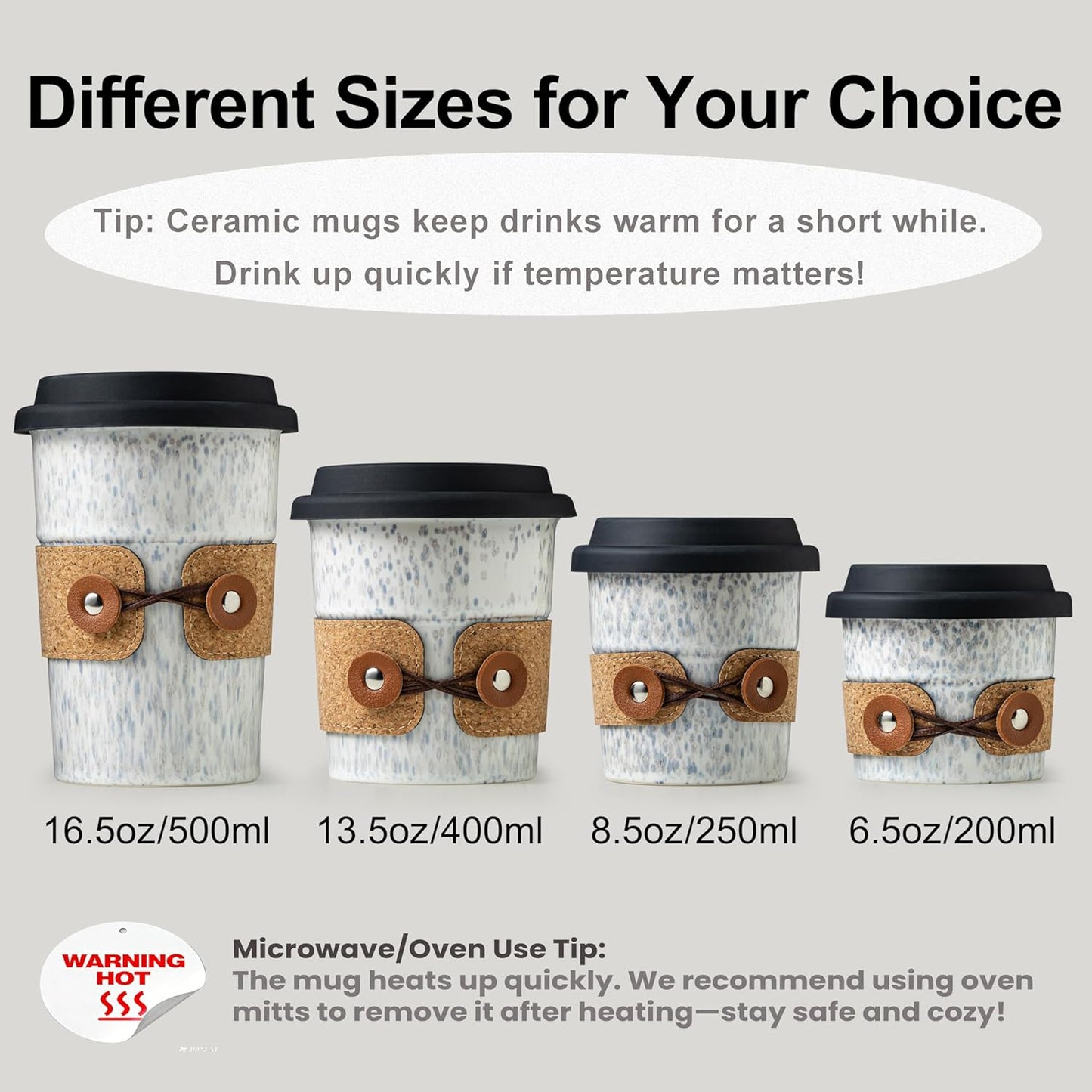 Ceramic Travel Coffee Mug with Lid, Large To Go Coffee Tumbler | Spill Proof Coffee Cup, Microwave and Dishwasher Safe, Large Porcelain Tea Mug with Lid, Coffee Gifts for Men & Women, 13.5oz