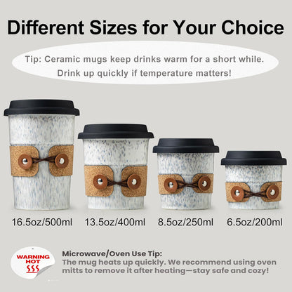 Ceramic Travel Coffee Mug with Lid, Large To Go Coffee Tumbler | Spill Proof Coffee Cup, Microwave and Dishwasher Safe, Large Porcelain Tea Mug with Lid, Coffee Gifts for Men & Women, 13.5oz