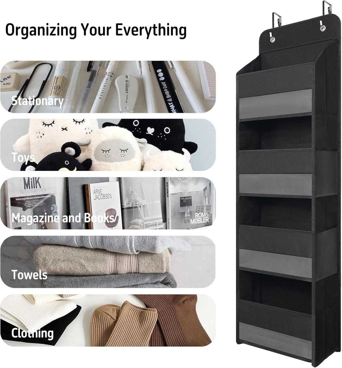 Pink Over Door Organizer with 4 Large Clear Pockets, Hanging Door Storage for Nursery, Bedroom, Bathroom, Closet, Toys, Diapers, Cosmetics, Baby Essentials