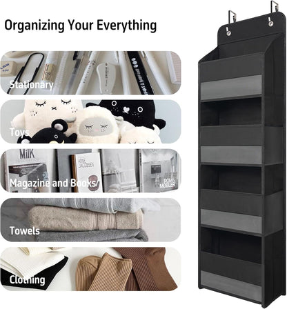 Pink Over Door Organizer with 4 Large Clear Pockets, Hanging Door Storage for Nursery, Bedroom, Bathroom, Closet, Toys, Diapers, Cosmetics, Baby Essentials