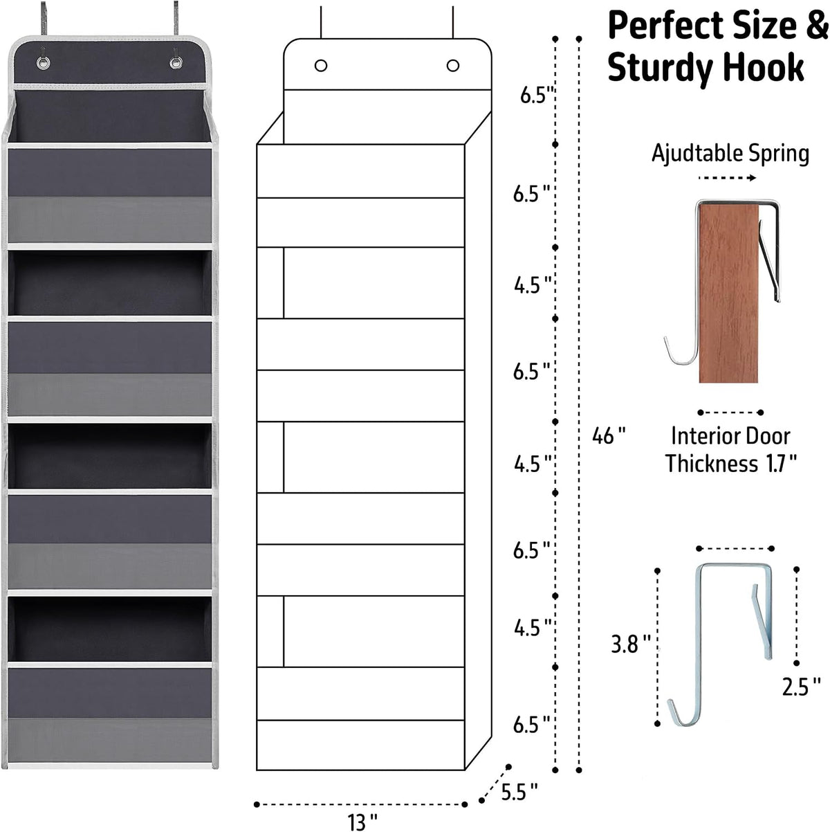 Pink Over Door Organizer with 4 Large Clear Pockets, Hanging Door Storage for Nursery, Bedroom, Bathroom, Closet, Toys, Diapers, Cosmetics, Baby Essentials