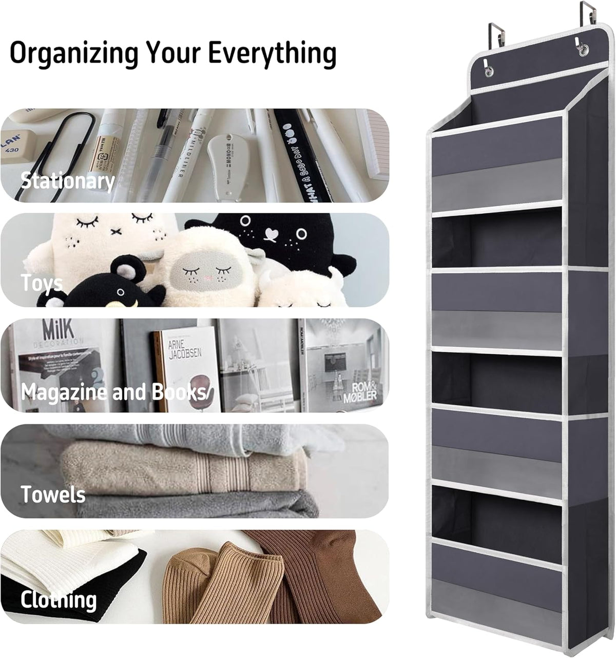 Pink Over Door Organizer with 4 Large Clear Pockets, Hanging Door Storage for Nursery, Bedroom, Bathroom, Closet, Toys, Diapers, Cosmetics, Baby Essentials