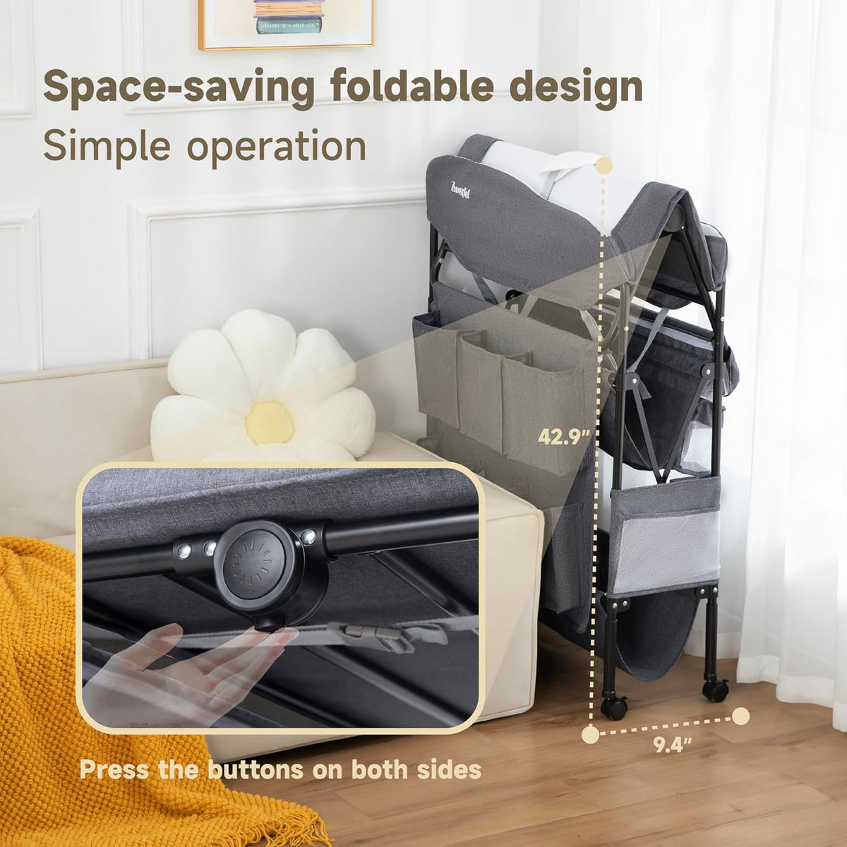 Baby Changing Table, Versatile Portable Folding Changing Table, Waterproof Diaper Changing Station with Waste Basket, Adjustable Height with 2 Drawers, Baby Changing Station for Infant and Newborn