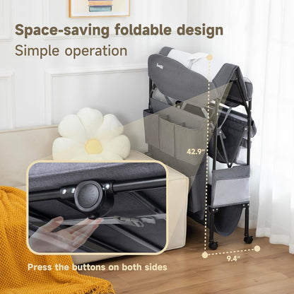Baby Changing Table, Versatile Portable Folding Changing Table, Waterproof Diaper Changing Station with Waste Basket, Adjustable Height with 2 Drawers, Baby Changing Station for Infant and Newborn
