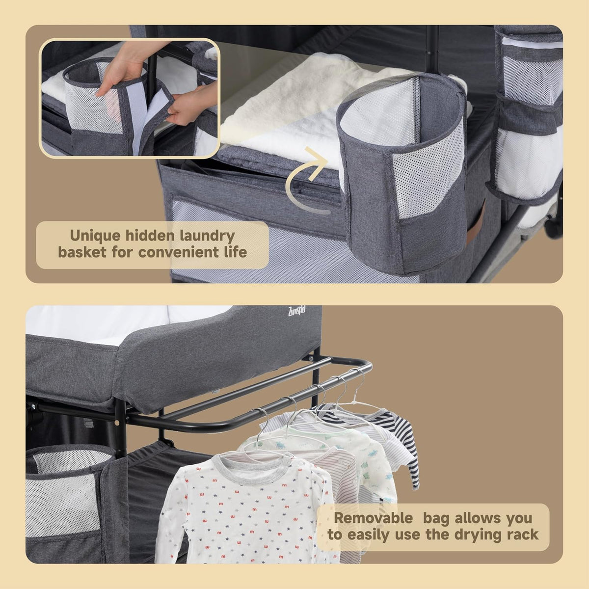 Baby Changing Table, Versatile Portable Folding Changing Table, Waterproof Diaper Changing Station with Waste Basket, Adjustable Height with 2 Drawers, Baby Changing Station for Infant and Newborn