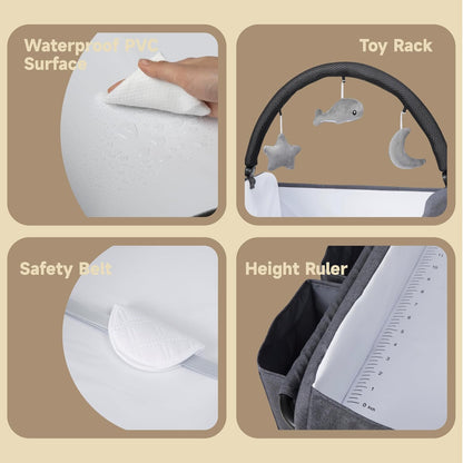 Baby Changing Table, Versatile Portable Folding Changing Table, Waterproof Diaper Changing Station with Waste Basket, Adjustable Height with 2 Drawers, Baby Changing Station for Infant and Newborn