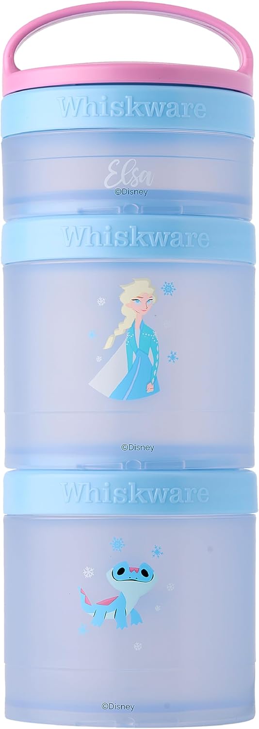 Disney Princess Frozen, Stackable Snack Containers for Kids, 3 Stackable Snack Cups for School or Travel, Formula and Cupholder Friendly, Elsa and Bruni
