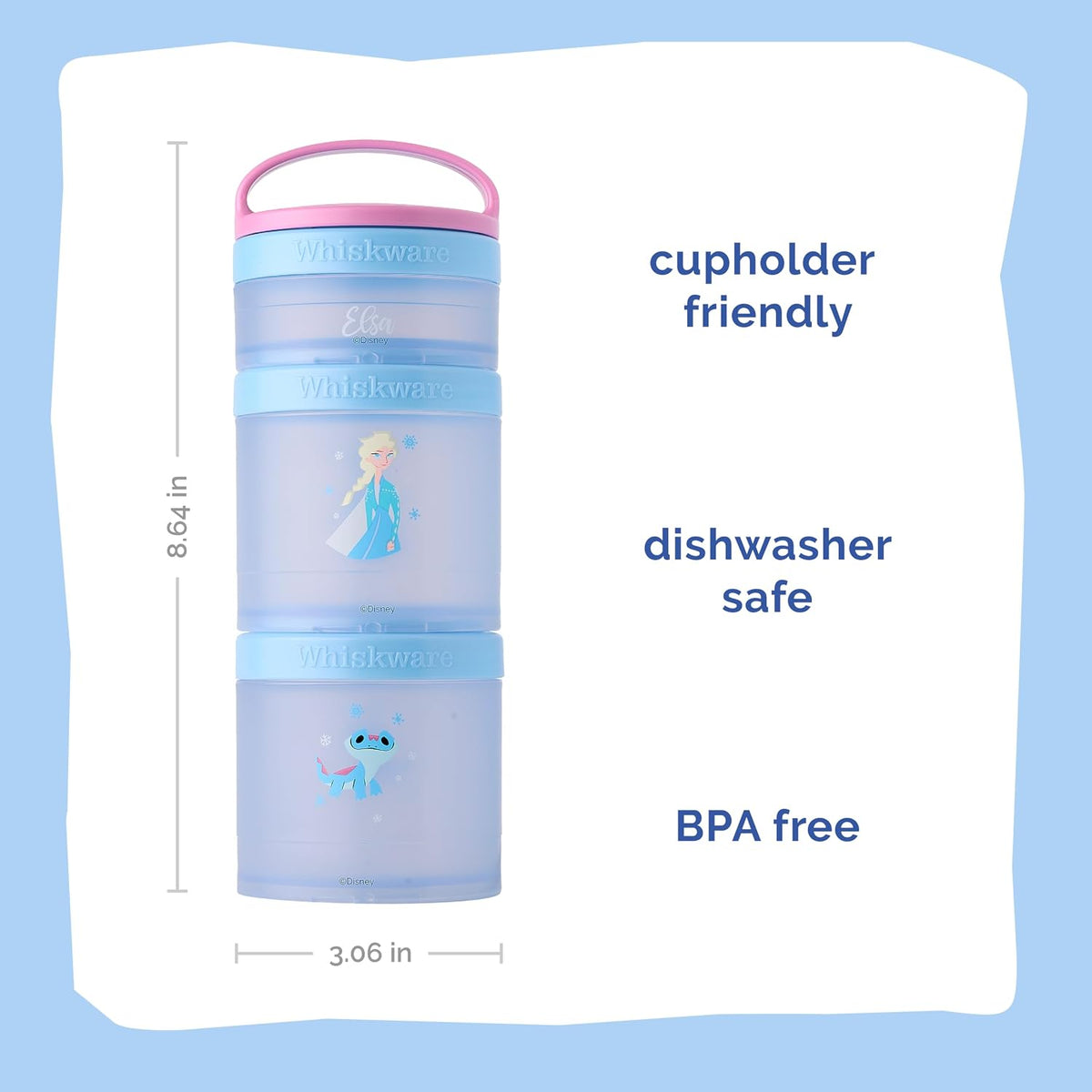Disney Princess Frozen, Stackable Snack Containers for Kids, 3 Stackable Snack Cups for School or Travel, Formula and Cupholder Friendly, Elsa and Bruni