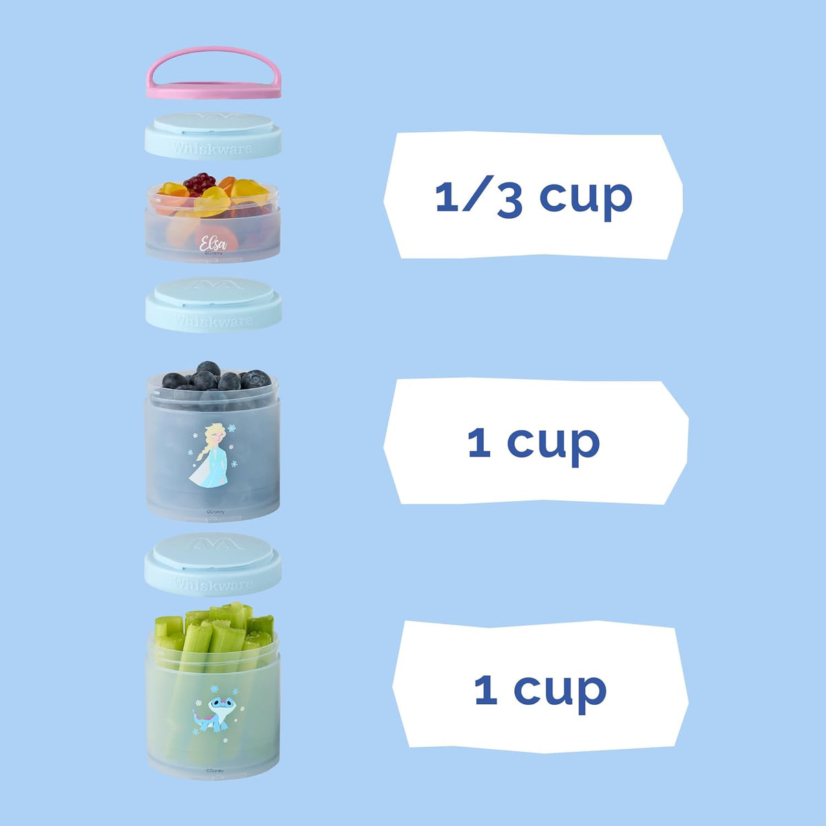 Disney Princess Frozen, Stackable Snack Containers for Kids, 3 Stackable Snack Cups for School or Travel, Formula and Cupholder Friendly, Elsa and Bruni