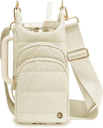 Water Bottle Holder with Strap 30/32 oz, Crossbody Water Bottle Carrier Bag | Lightweiht Quilted Bottle Sling Bag, RFID Phone Pocket, Hands-free for Gym Hiking Walking Travel