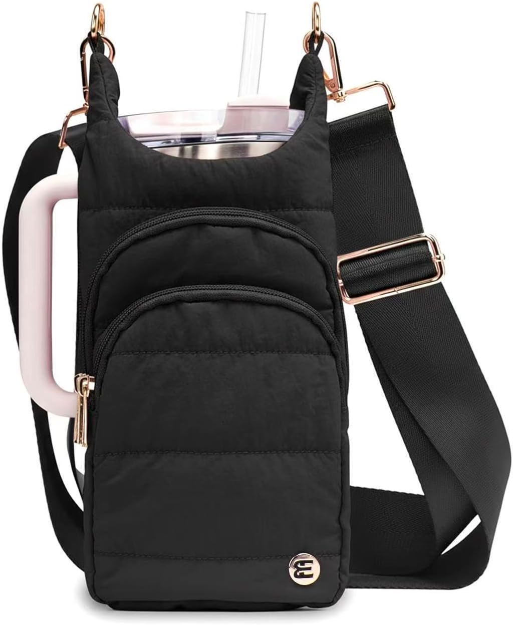 Water Bottle Holder with Strap 30/32 oz, Crossbody Water Bottle Carrier Bag | Lightweiht Quilted Bottle Sling Bag, RFID Phone Pocket, Hands-free for Gym Hiking Walking Travel