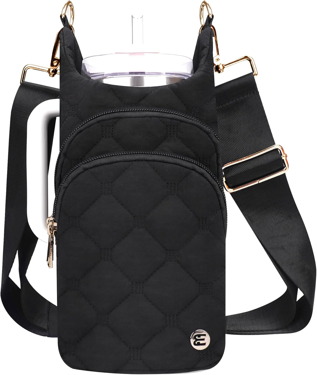 Water Bottle Holder with Strap 30/32 oz, Crossbody Water Bottle Carrier Bag | Lightweiht Quilted Bottle Sling Bag, RFID Phone Pocket, Hands-free for Gym Hiking Walking Travel