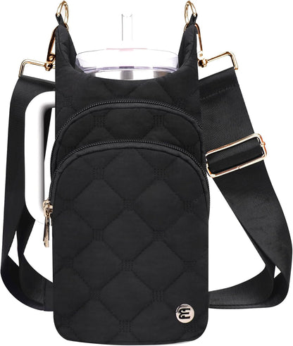 Water Bottle Holder with Strap 30/32 oz, Crossbody Water Bottle Carrier Bag | Lightweiht Quilted Bottle Sling Bag, RFID Phone Pocket, Hands-free for Gym Hiking Walking Travel