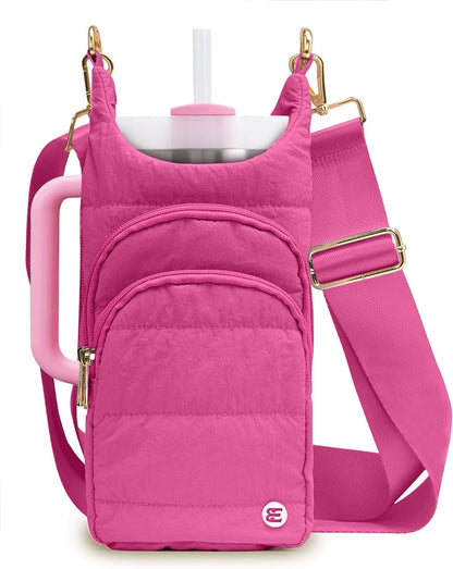 Water Bottle Holder with Strap 30/32 oz, Crossbody Water Bottle Carrier Bag | Lightweiht Quilted Bottle Sling Bag, RFID Phone Pocket, Hands-free for Gym Hiking Walking Travel