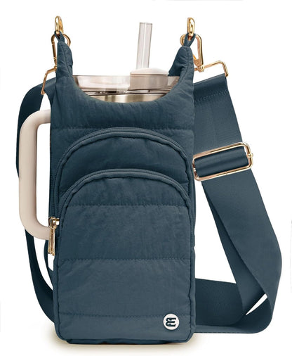 Water Bottle Holder with Strap 30/32 oz, Crossbody Water Bottle Carrier Bag | Lightweiht Quilted Bottle Sling Bag, RFID Phone Pocket, Hands-free for Gym Hiking Walking Travel