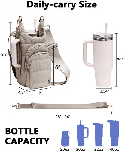 Water Bottle Holder with Strap 30/32 oz, Crossbody Water Bottle Carrier Bag | Lightweiht Quilted Bottle Sling Bag, RFID Phone Pocket, Hands-free for Gym Hiking Walking Travel