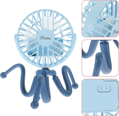 USB Clip on Stroller Fan with Flexible Tripod 3 Gears Blue