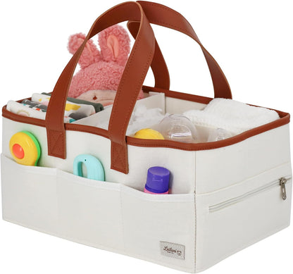 Baby Diaper Caddy Organizer, Portable Nursery Storage Basket with Handles and Removable Dividers, Felt Organizer for Diapers, Wipes, Toys and Essentials