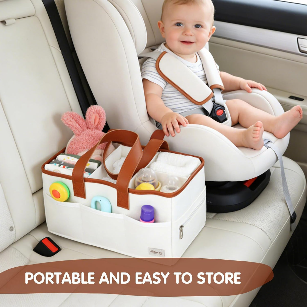 Baby Diaper Caddy Organizer, Portable Nursery Storage Basket with Handles and Removable Dividers, Felt Organizer for Diapers, Wipes, Toys and Essentials