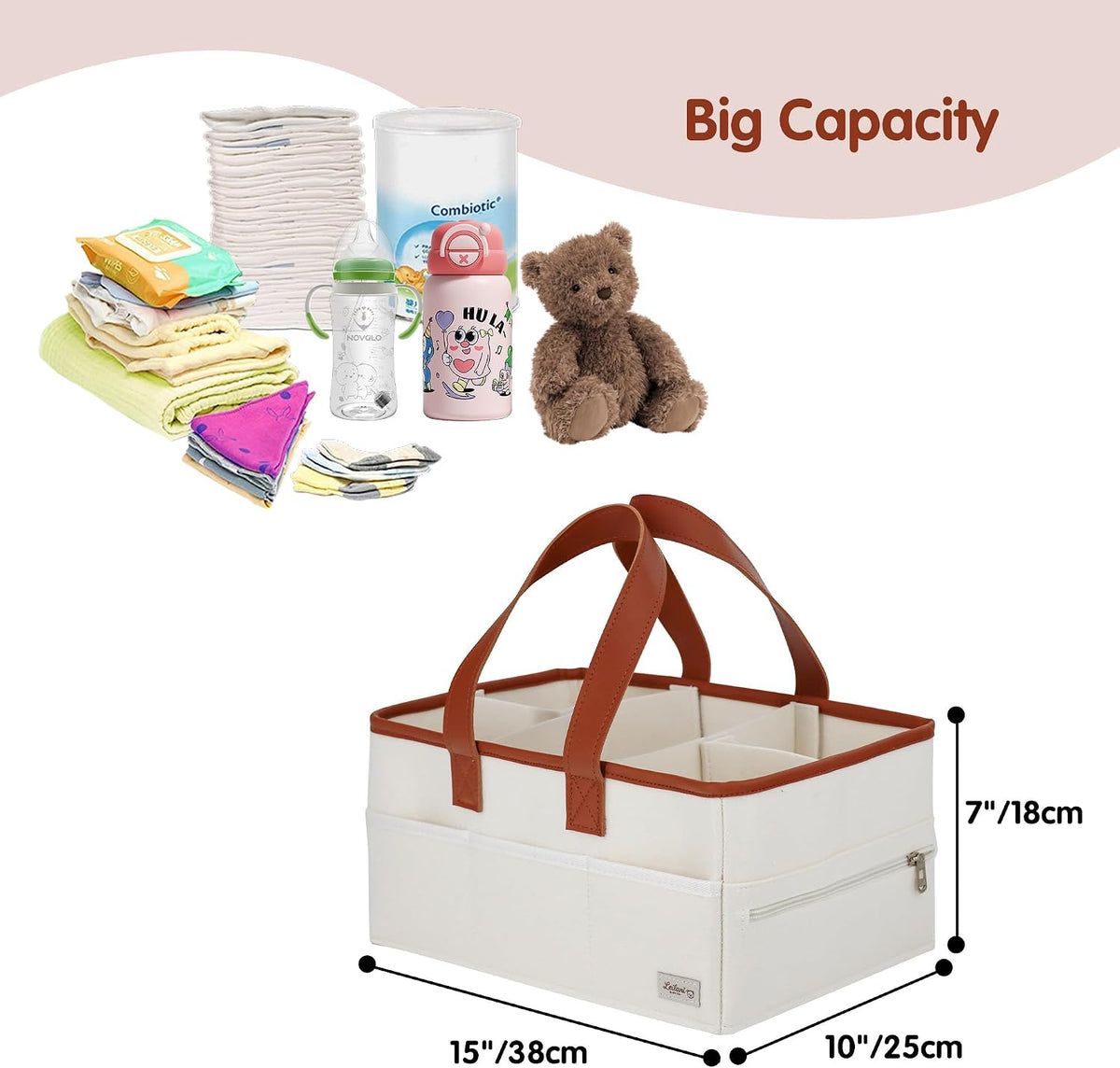 Baby Diaper Caddy Organizer, Portable Nursery Storage Basket with Handles and Removable Dividers, Felt Organizer for Diapers, Wipes, Toys and Essentials