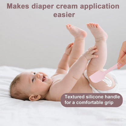 2pcs Baby Diaper Cream Spatula with Travel Case, 2 Sizes Soft Flexible Silicone Butt Paste Applicator Baby Diaper Rash Cream Spatula Bum Brush for Newborn (Pink)