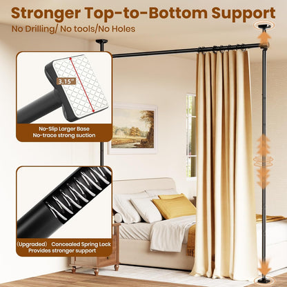 Room Divider No Drilling Curtain Rod Wall Divider for Room Separation White