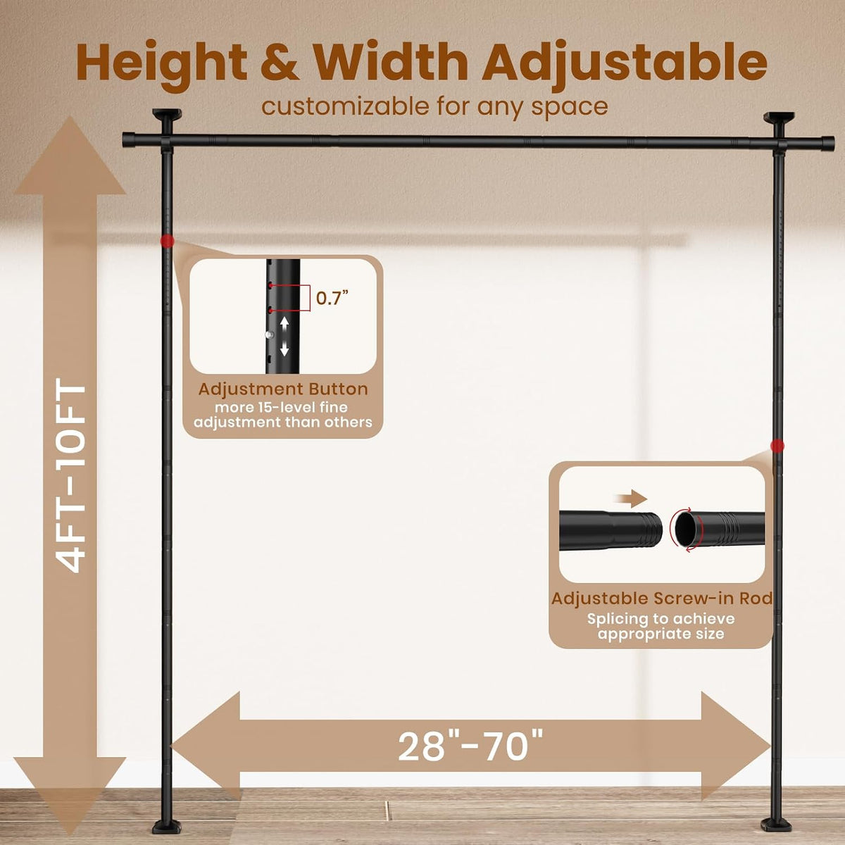 Room Divider No Drilling Curtain Rod Wall Divider for Room Separation White