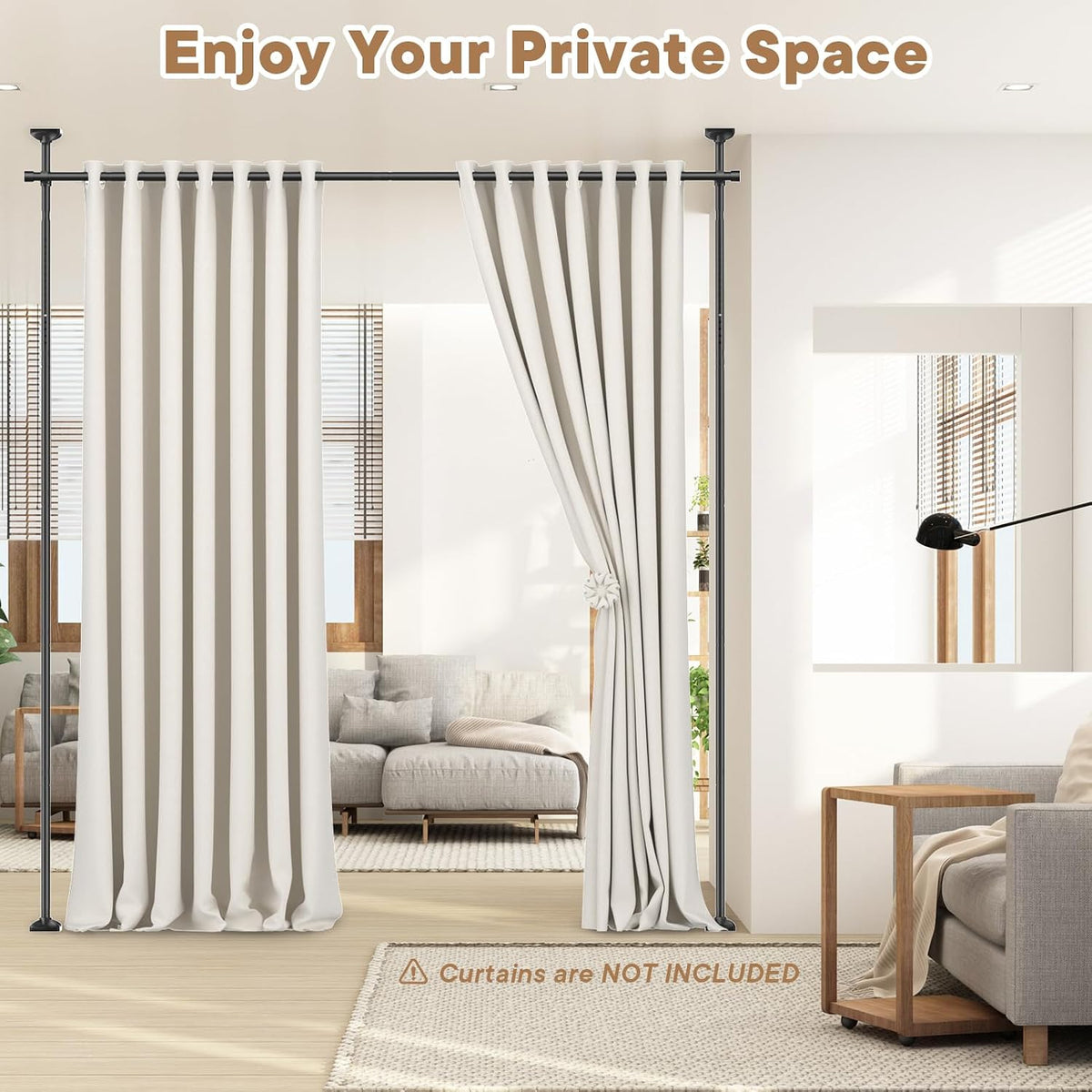 Room Divider No Drilling Curtain Rod Wall Divider for Room Separation White