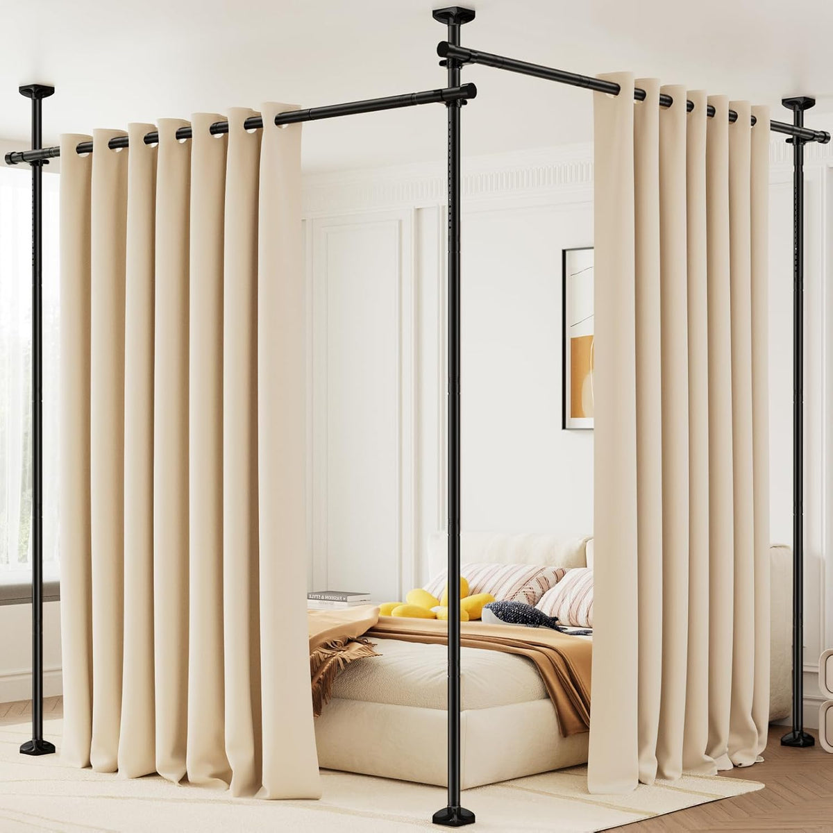 Room Divider No Drilling Curtain Rod Wall Divider for Room Separation White