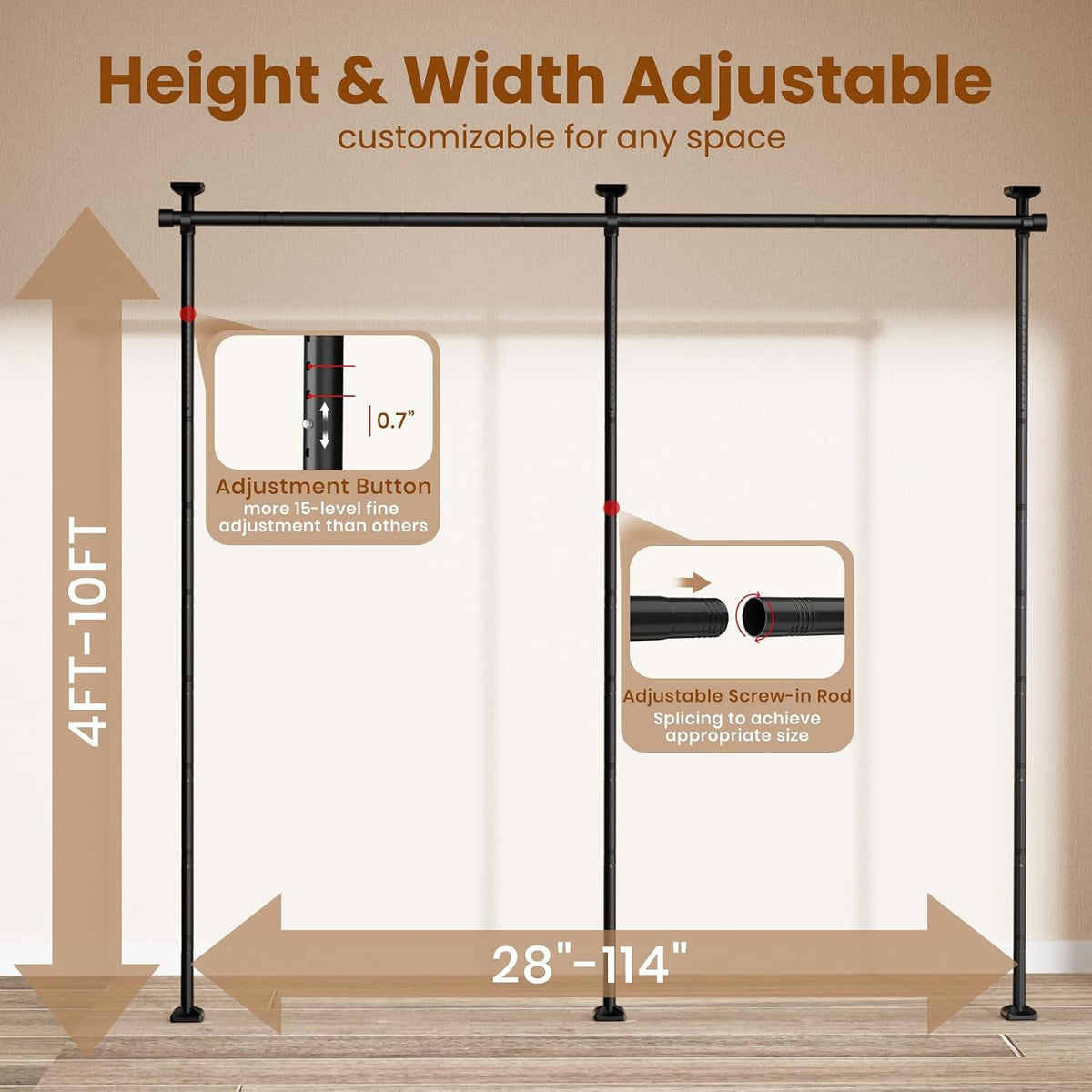 Room Divider No Drilling Curtain Rod Wall Divider for Room Separation White