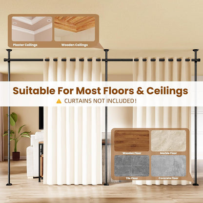 Room Divider No Drilling Curtain Rod Wall Divider for Room Separation White
