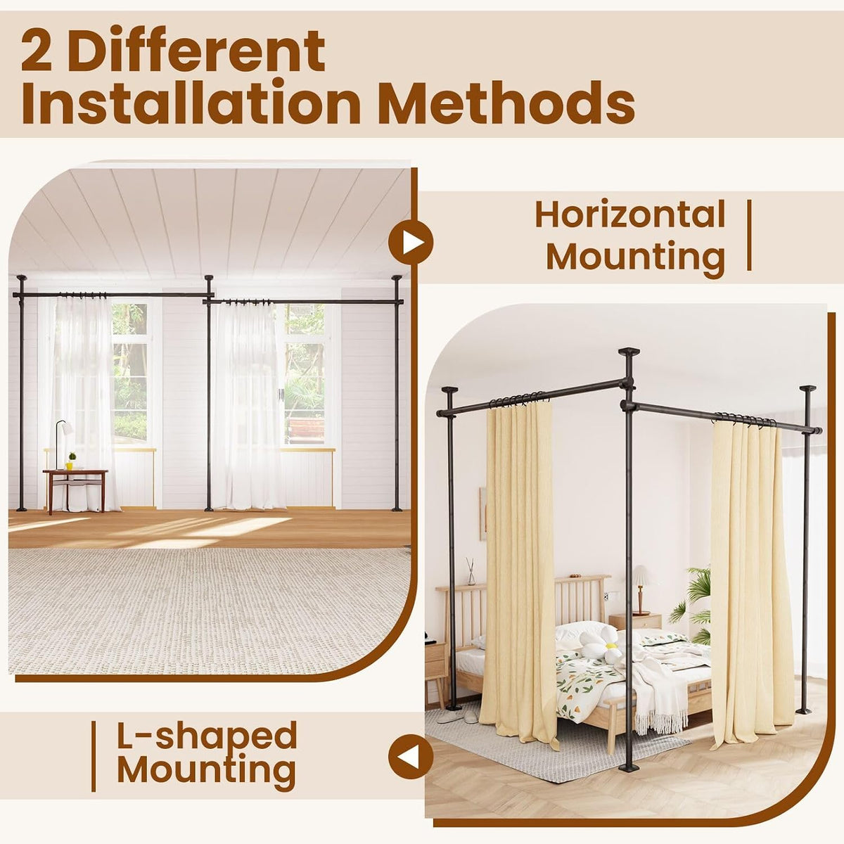 Room Divider No Drilling Curtain Rod Wall Divider for Room Separation White