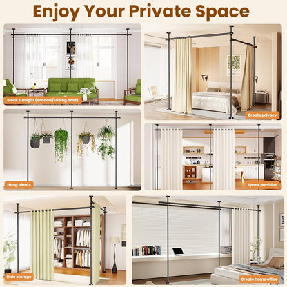Room Divider No Drilling Curtain Rod Wall Divider for Room Separation White